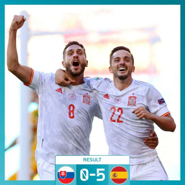 欧洲杯赛果：两造乌龙,拉波尔特萨拉维亚托雷斯建功西班牙5-0狂胜斯洛伐克